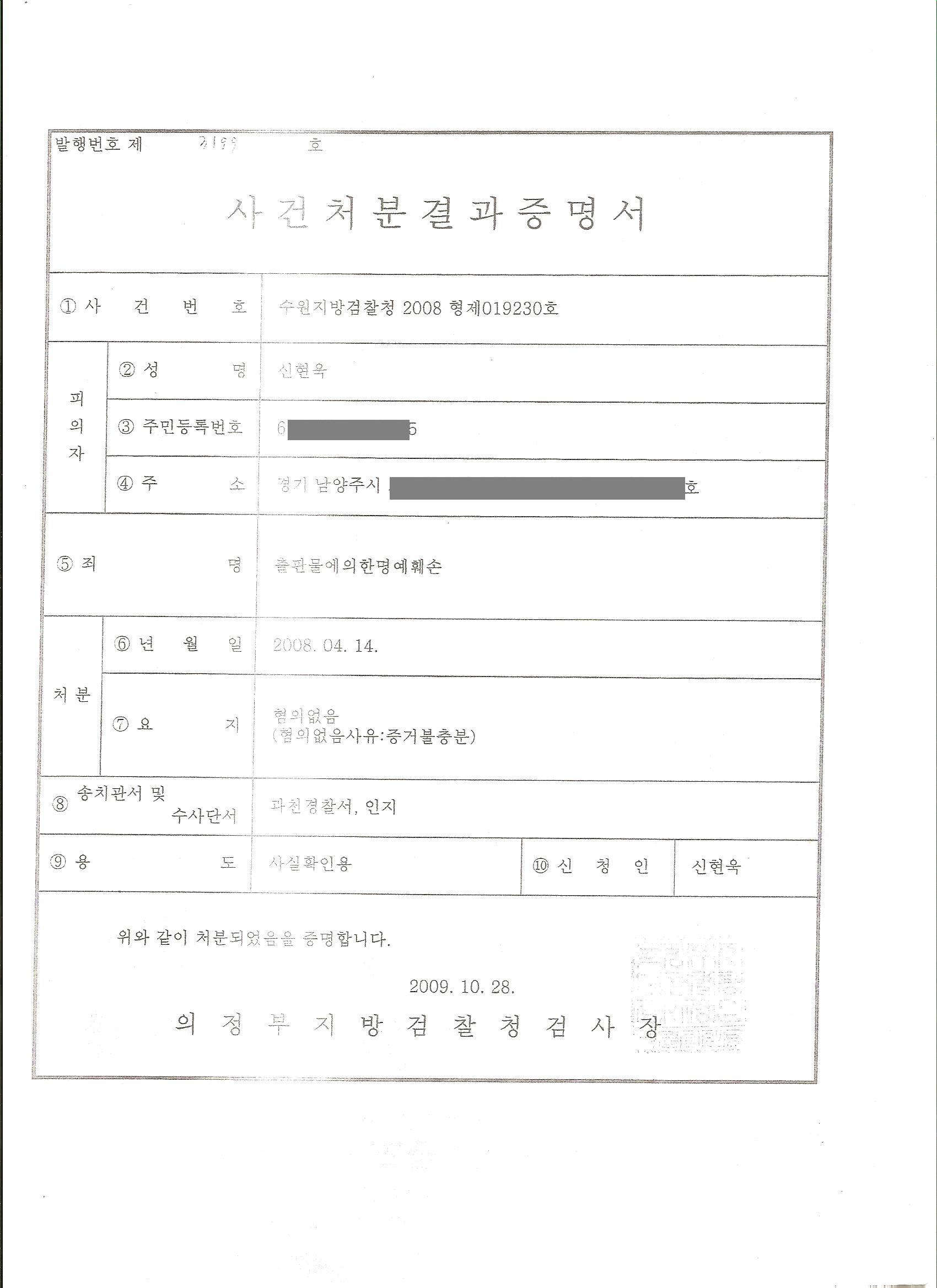 신현욱관련 판결문 (출판물에 의한 명예훼손) - 혐의없음 Post Image